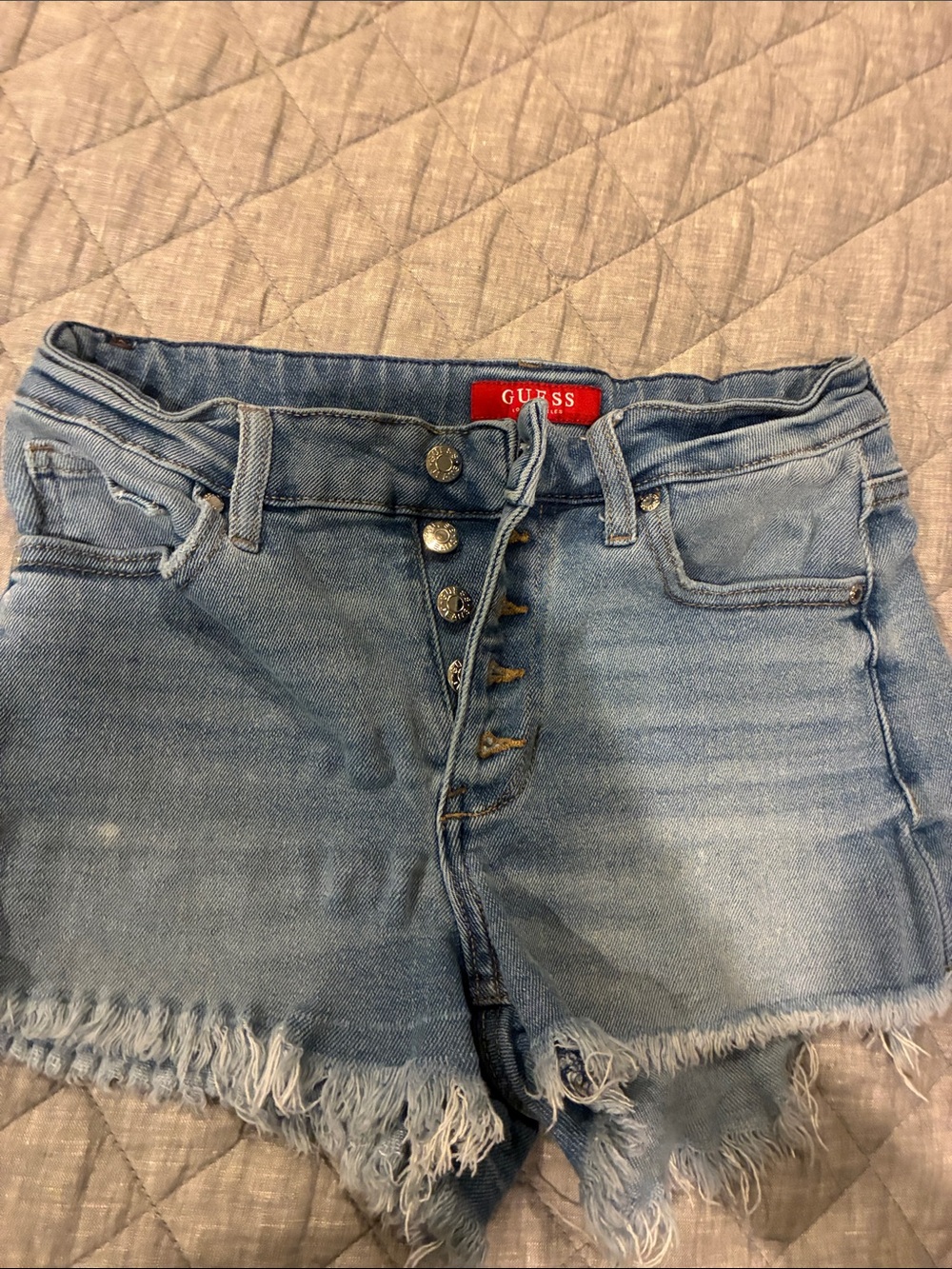Guess Light Blue Frayed Hem Denim Shorts